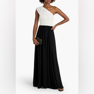 Mikael-Aghal one-shoulder ruffled anglaise and chiffon gown